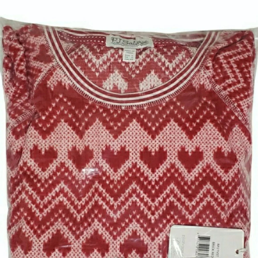 PJ Salvage Fair Isle Hearts Thermal Velour Pajama Set Medium Brick Red & Socks ❤